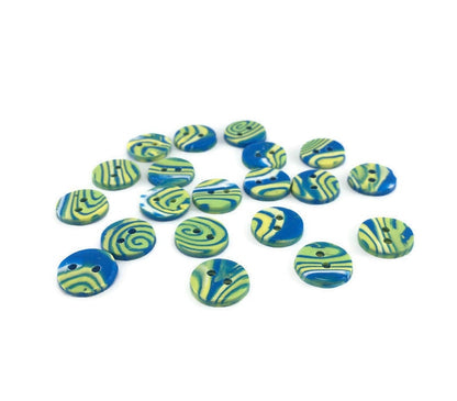 Handmade Colourful Round Buttons – Blue, Yellow & Green Mix (14mm)
