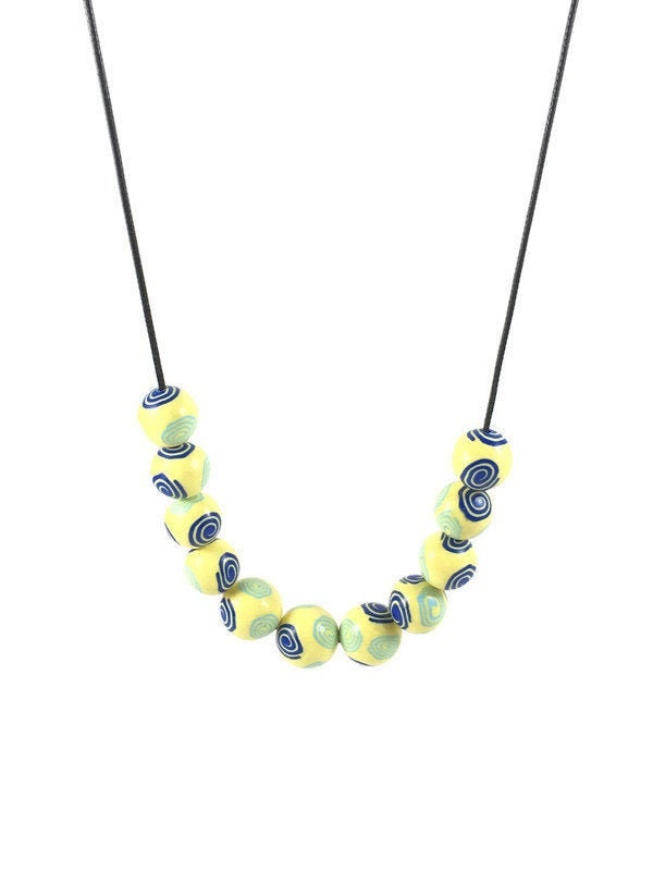 Handmade Blue & Yellow Millefiori Polymer Clay Beaded Necklace – Artisan Jewellery Gift for Her