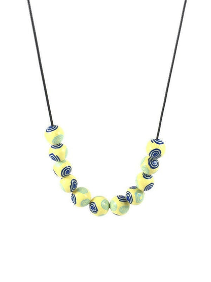 Handmade Blue & Yellow Millefiori Polymer Clay Beaded Necklace – Artisan Jewellery Gift for Her