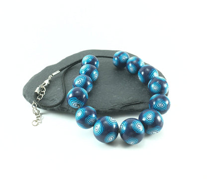 Handmade Navy & Turquoise Millefiori Polymer Clay Beaded Necklace – Gift for Her