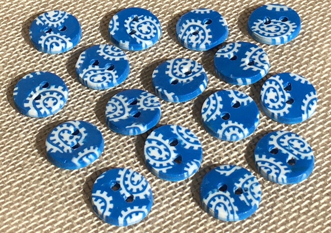 Handmade Blue & White Polymer Clay Buttons – Set of 6 (14mm)