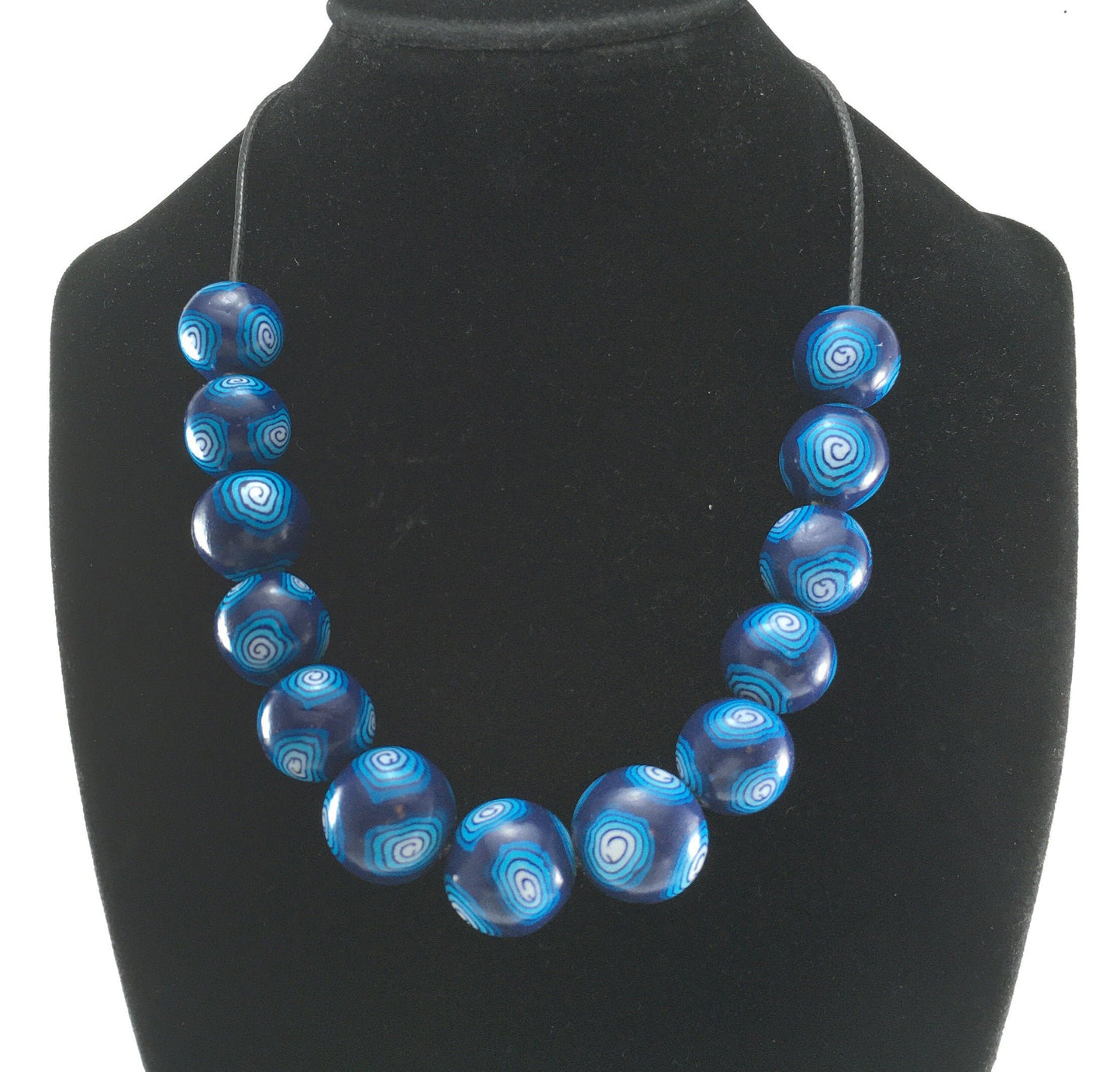 Handmade Navy & Turquoise Millefiori Polymer Clay Beaded Necklace – Gift for Her