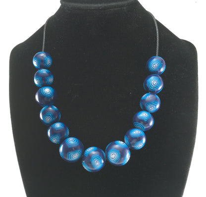 Handmade Navy & Turquoise Millefiori Polymer Clay Beaded Necklace – Gift for Her
