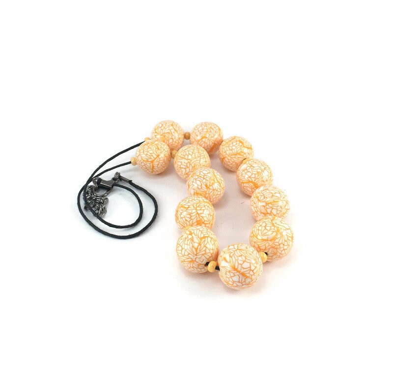 Handmade Orange & White Polymer Clay Beaded Necklace – Artisan Jewellery Gift for Her