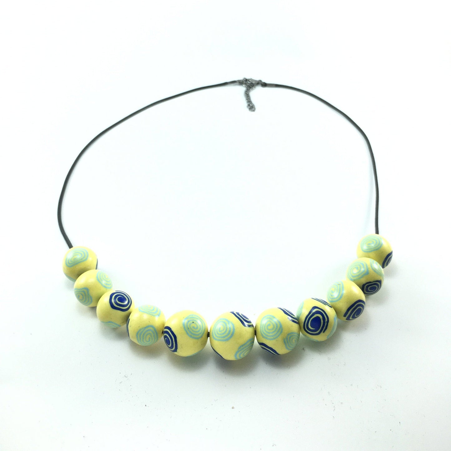 Handmade Blue & Yellow Millefiori Polymer Clay Beaded Necklace – Artisan Jewellery Gift for Her