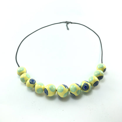 Handmade Blue & Yellow Millefiori Polymer Clay Beaded Necklace – Artisan Jewellery Gift for Her