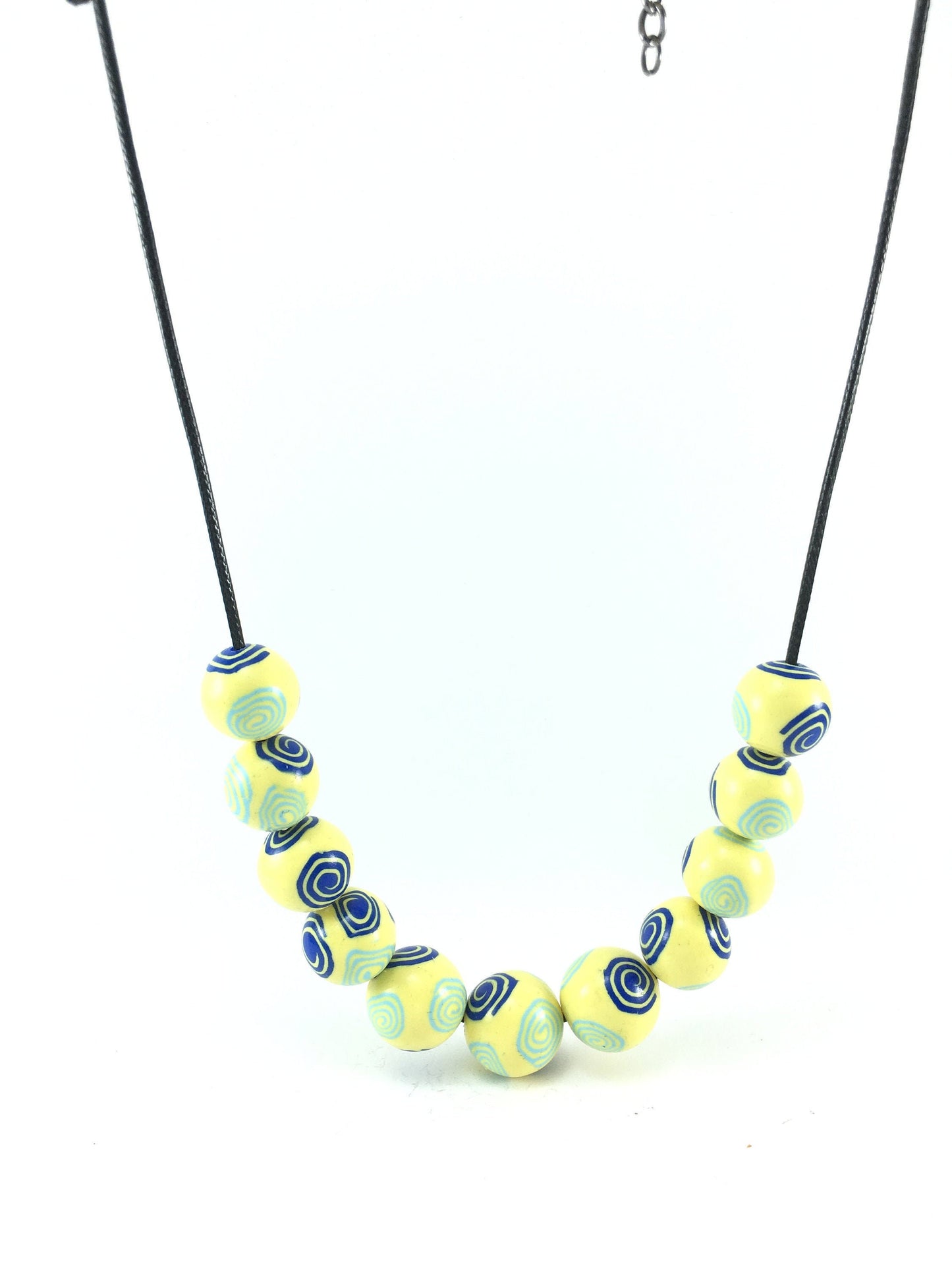 Handmade Blue & Yellow Millefiori Polymer Clay Beaded Necklace – Artisan Jewellery Gift for Her