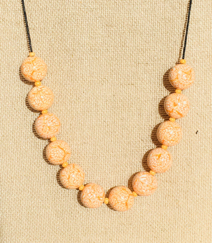 Handmade Orange & White Polymer Clay Beaded Necklace – Artisan Jewellery Gift for Her