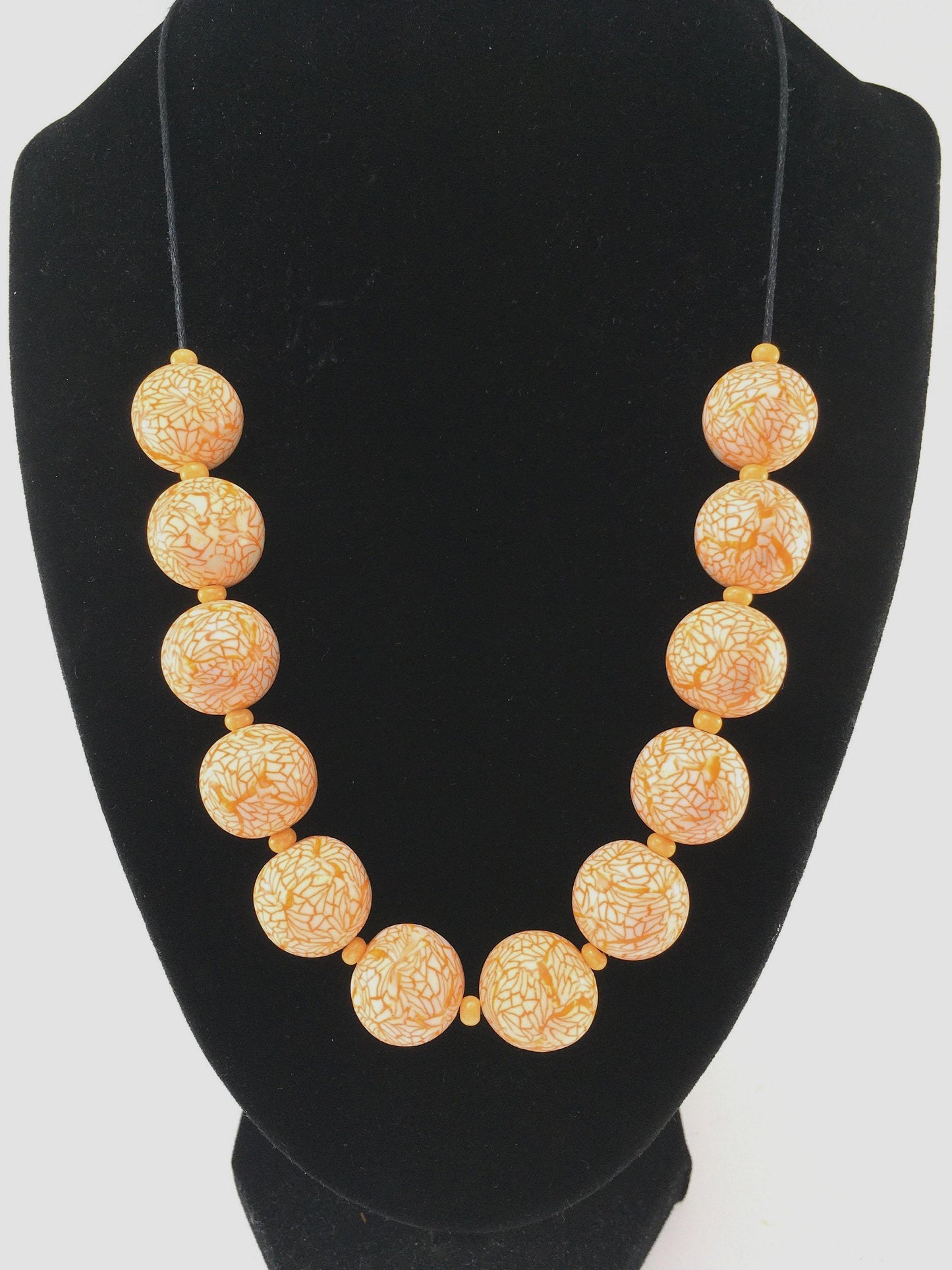Handmade Orange & White Polymer Clay Beaded Necklace – Artisan Jewellery Gift for Her
