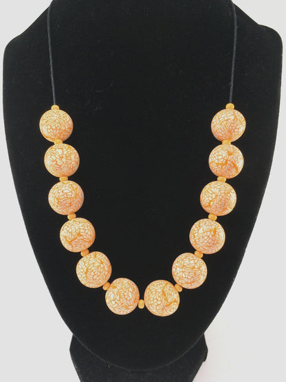 Handmade Orange & White Polymer Clay Beaded Necklace – Artisan Jewellery Gift for Her