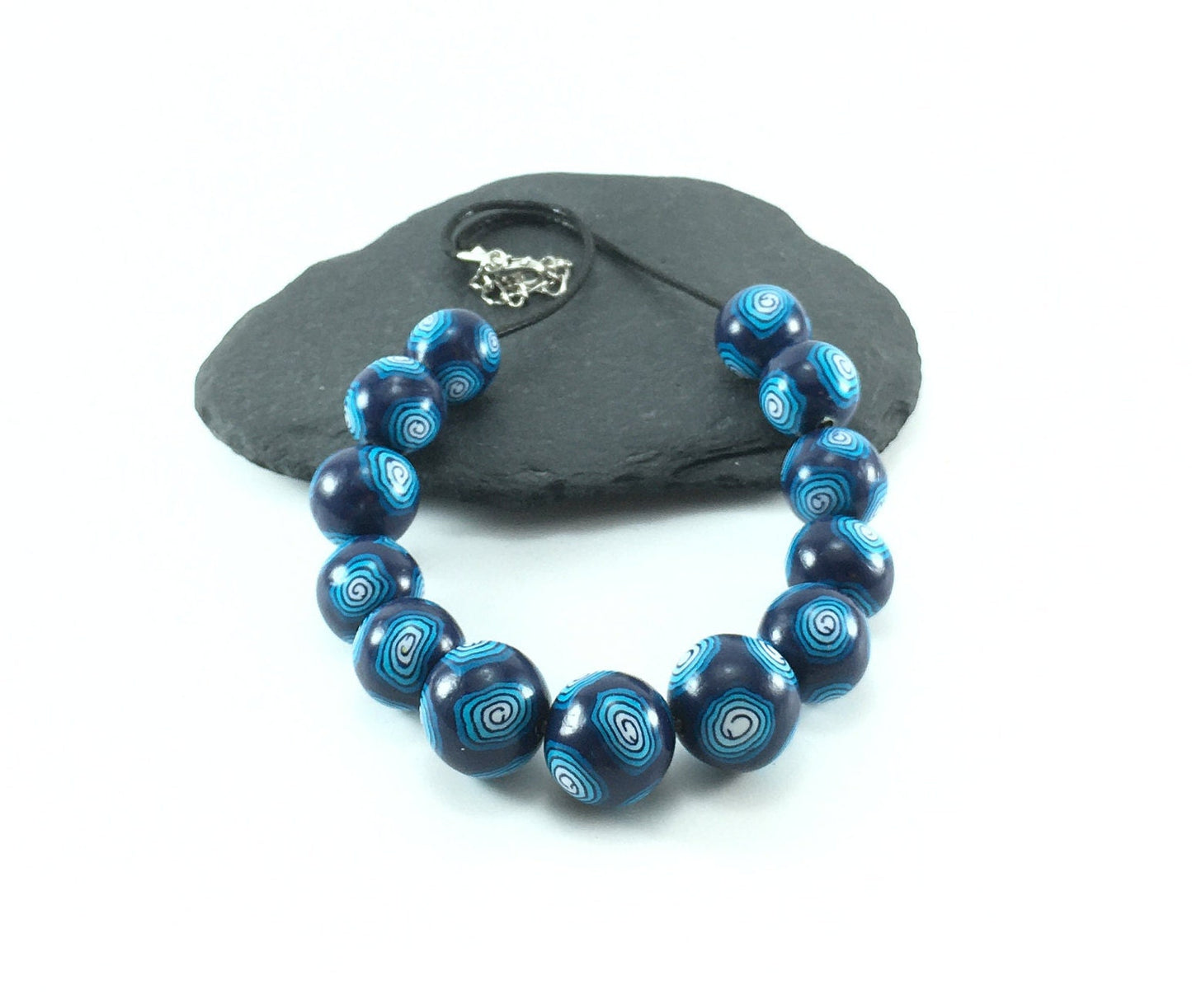 Handmade Navy & Turquoise Millefiori Polymer Clay Beaded Necklace – Gift for Her