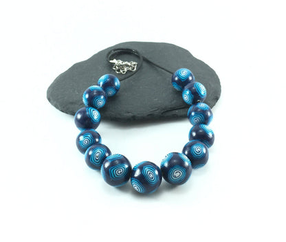 Handmade Navy & Turquoise Millefiori Polymer Clay Beaded Necklace – Gift for Her