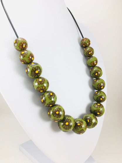 Handmade Olive & Brown Millefiori Polymer Clay Beaded Necklace & Earrings – Gift for Her