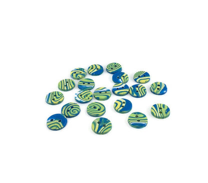 Handmade Colourful Round Buttons – Blue, Yellow & Green Mix (14mm)