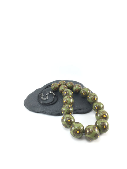 Handmade Olive & Brown Millefiori Polymer Clay Beaded Necklace & Earrings – Gift for Her