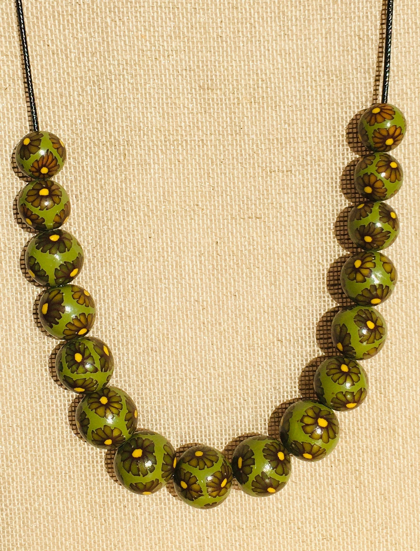 Handmade Olive & Brown Millefiori Polymer Clay Beaded Necklace & Earrings – Gift for Her