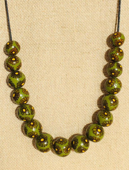 Handmade Olive & Brown Millefiori Polymer Clay Beaded Necklace & Earrings – Gift for Her