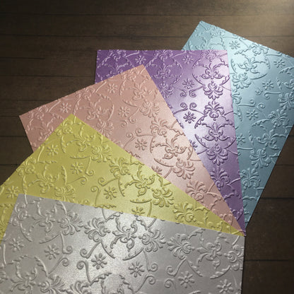 4 x Embossed Pearlised Paper Cards – Components for Handmade Cards (10.5 x 14.5cm) – Pack C