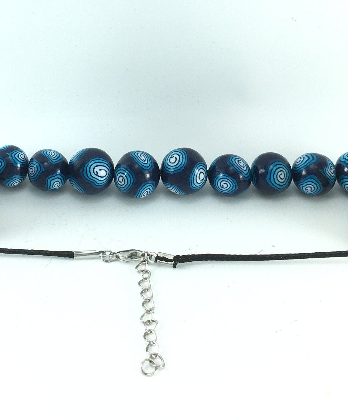 Handmade Navy & Turquoise Millefiori Polymer Clay Beaded Necklace – Gift for Her