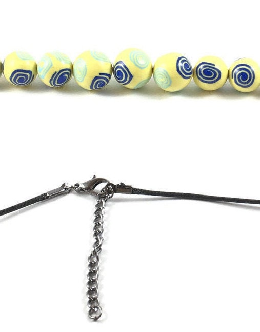 Handmade Blue & Yellow Millefiori Polymer Clay Beaded Necklace – Artisan Jewellery Gift for Her