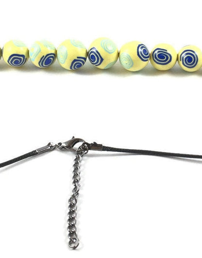Handmade Blue & Yellow Millefiori Polymer Clay Beaded Necklace – Artisan Jewellery Gift for Her