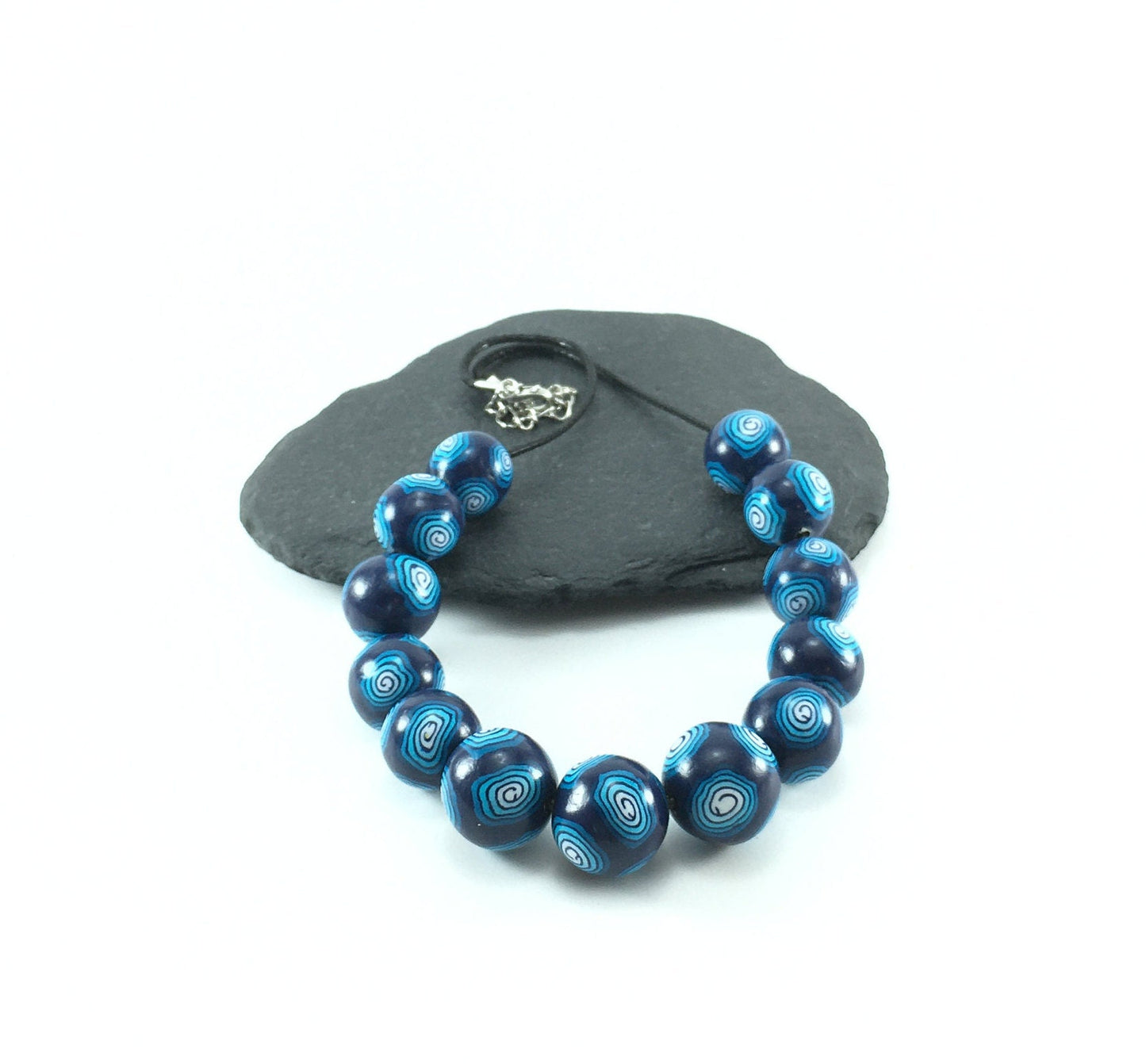 Handmade Navy & Turquoise Millefiori Polymer Clay Beaded Necklace – Gift for Her