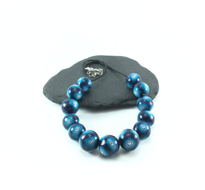 Handmade Navy & Turquoise Millefiori Polymer Clay Beaded Necklace – Gift for Her