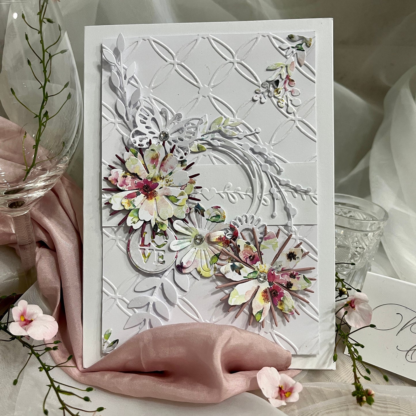 DIY Embossed Wedding Card Making Kit – Handmade Floral Card & Envelope (5x7")
