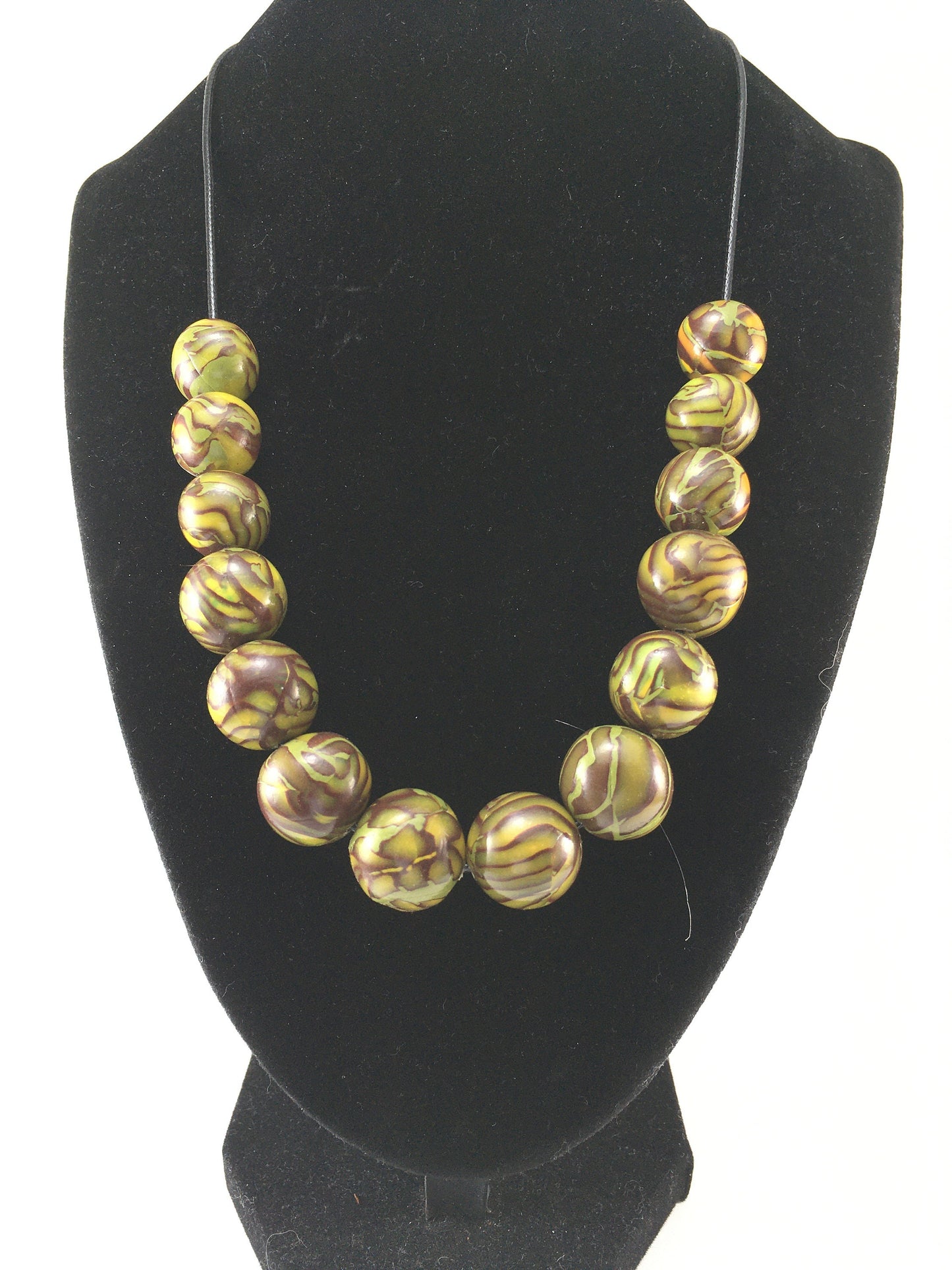 Handmade Olive, Brown & Yellow Polymer Clay Beaded Necklace & Earrings Set – Gift for Her