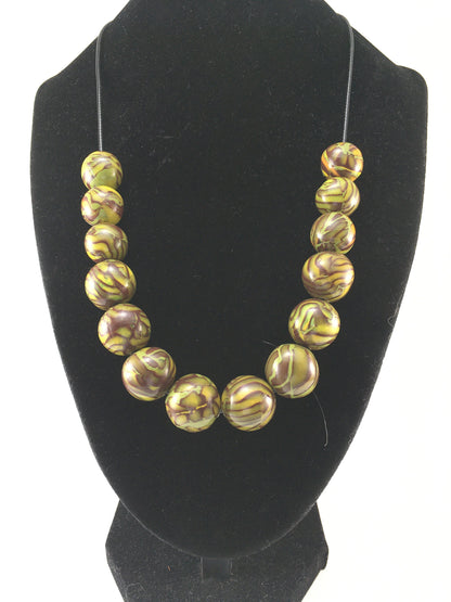 Handmade Olive, Brown & Yellow Polymer Clay Beaded Necklace & Earrings Set – Gift for Her