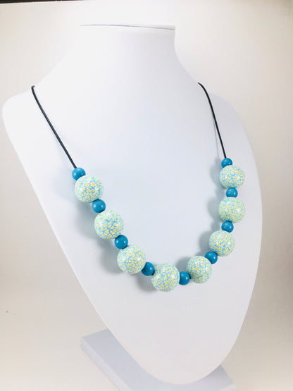 Handmade Turquoise & Yellow Polymer Clay Beaded Necklace – Artisan Jewellery Gift for Her
