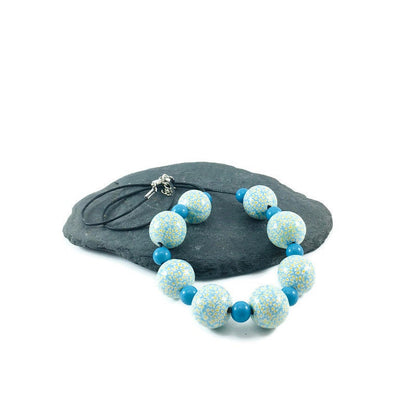 Handmade Turquoise & Yellow Polymer Clay Beaded Necklace – Artisan Jewellery Gift for Her