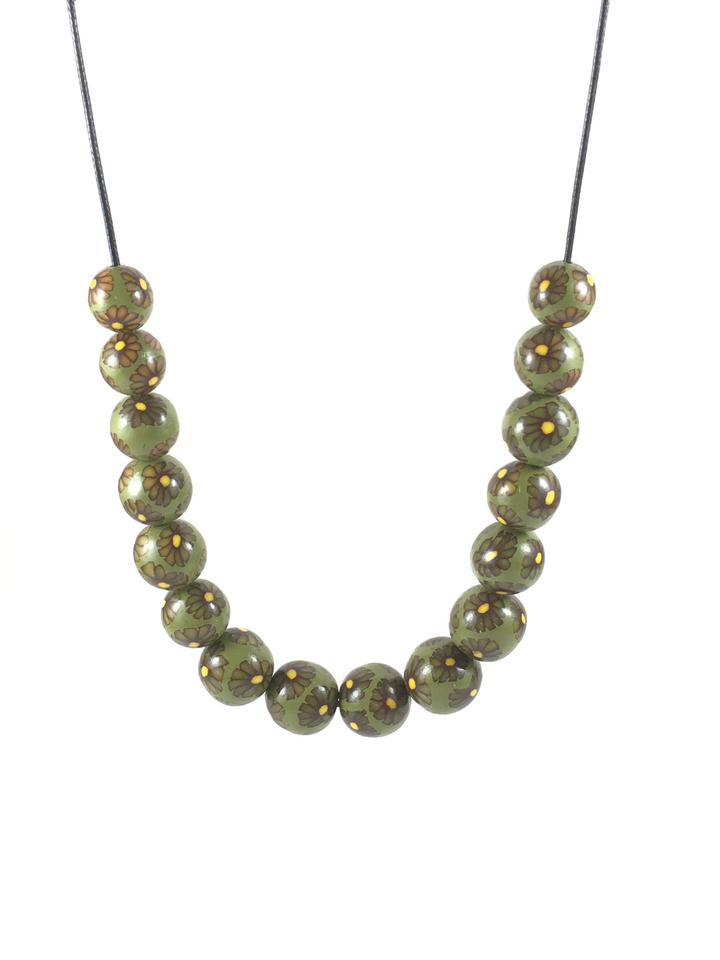 Handmade Olive & Brown Millefiori Polymer Clay Beaded Necklace & Earrings – Gift for Her