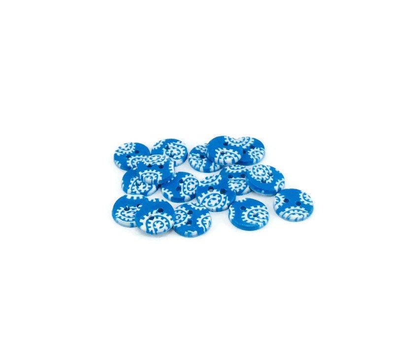 Handmade Blue & White Polymer Clay Buttons – Set of 6 (14mm)