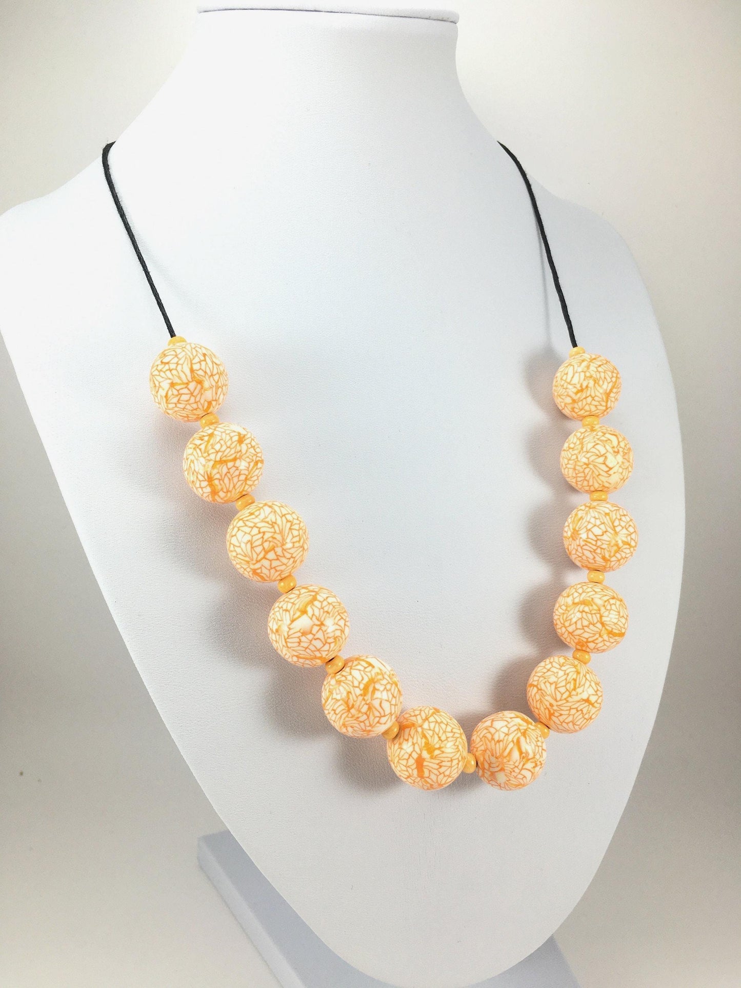 Handmade Orange & White Polymer Clay Beaded Necklace – Artisan Jewellery Gift for Her