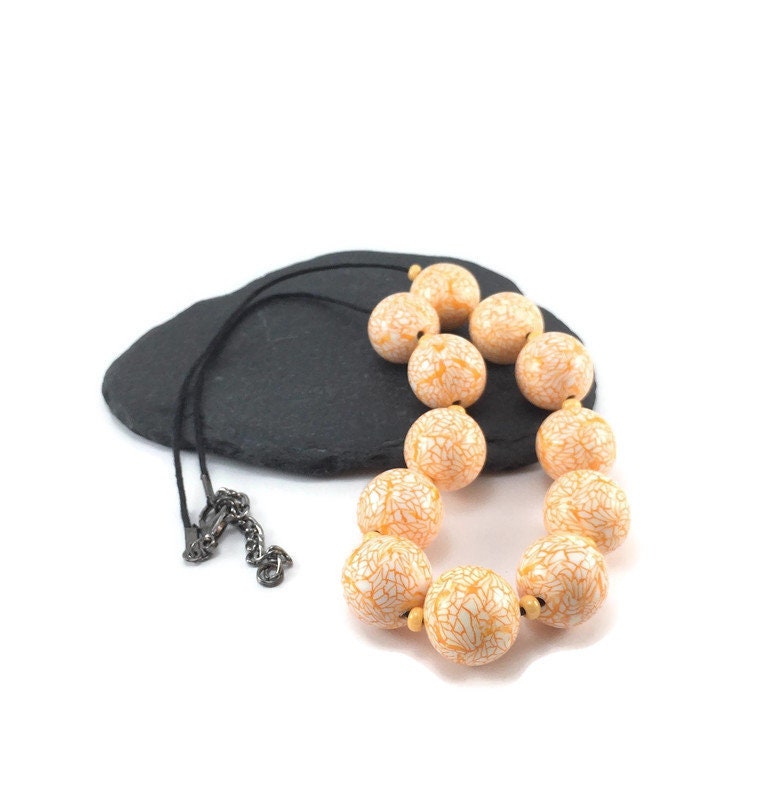 Handmade Orange & White Polymer Clay Beaded Necklace – Artisan Jewellery Gift for Her